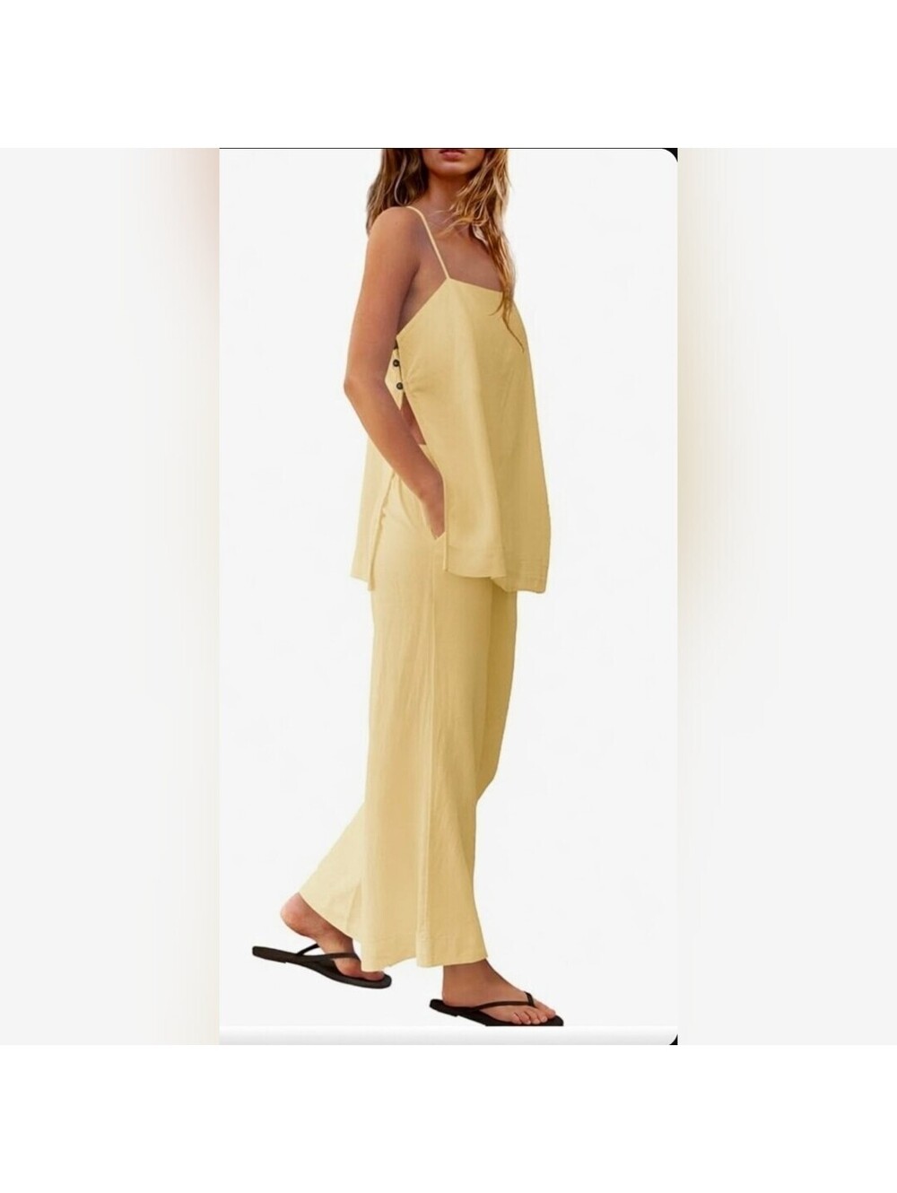 NWOT Yanekop 2 Pc Lounge Set Spaghetti Strap Tank Cutout Sides Lounge Pants, L